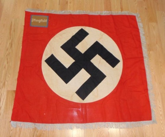 WWII German NSDAP Unit District Flag, PFUNGSTADT, 48"x52" w/ Silver Bullion Fringe (1 of 14)