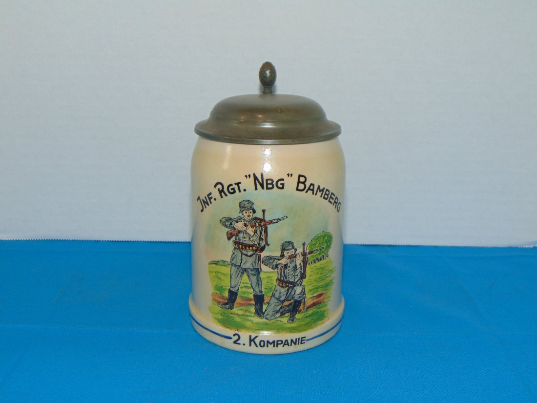 Pre-WWII German 0.5L Lidded Beer Stein, INF. RGT "NBG" BAMBERG 2.KONPANIE (1 of 10)