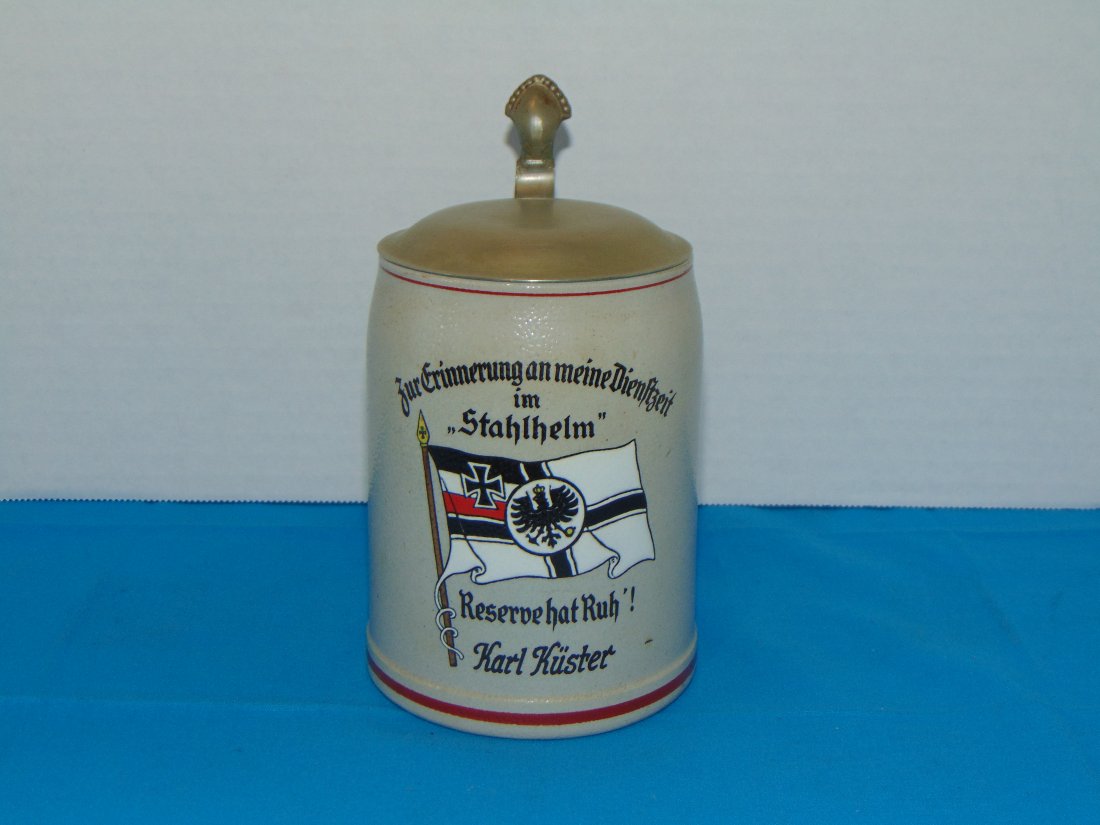 Pre-WWII German 0.5L Lidded Beer Stein, SERVICE MEMORIAL (1 of 9)
