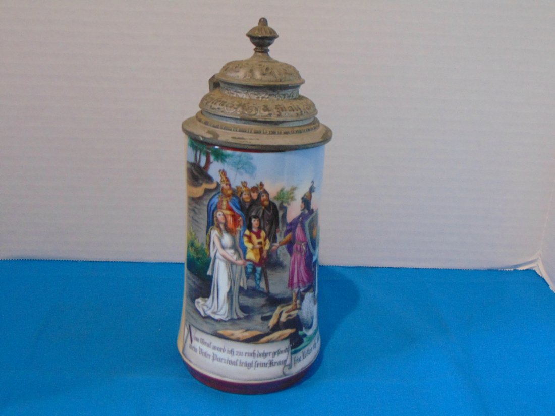 Nice German 0.5L Lidded Stein, Scene with Knights w/ Lithopane (1 of 12)