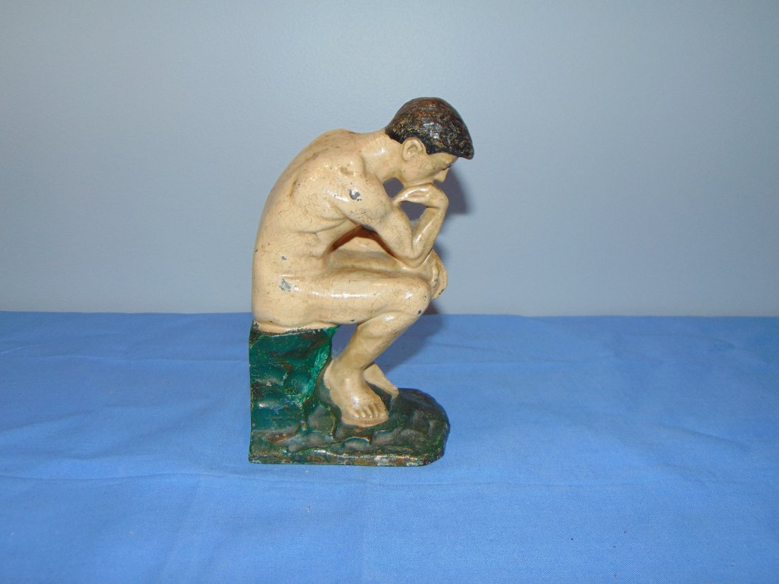 Original Antique Cast Iron Doorstop or Bookend, THE THINKER (1 of 6)