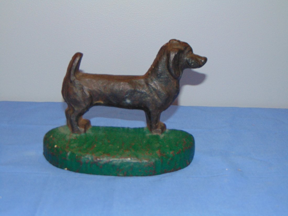 Original Antique Cast Iron Doorstop, DACHSHUND Dog, OSCAR Taylor Cook No.8 1930 (1 of 8)
