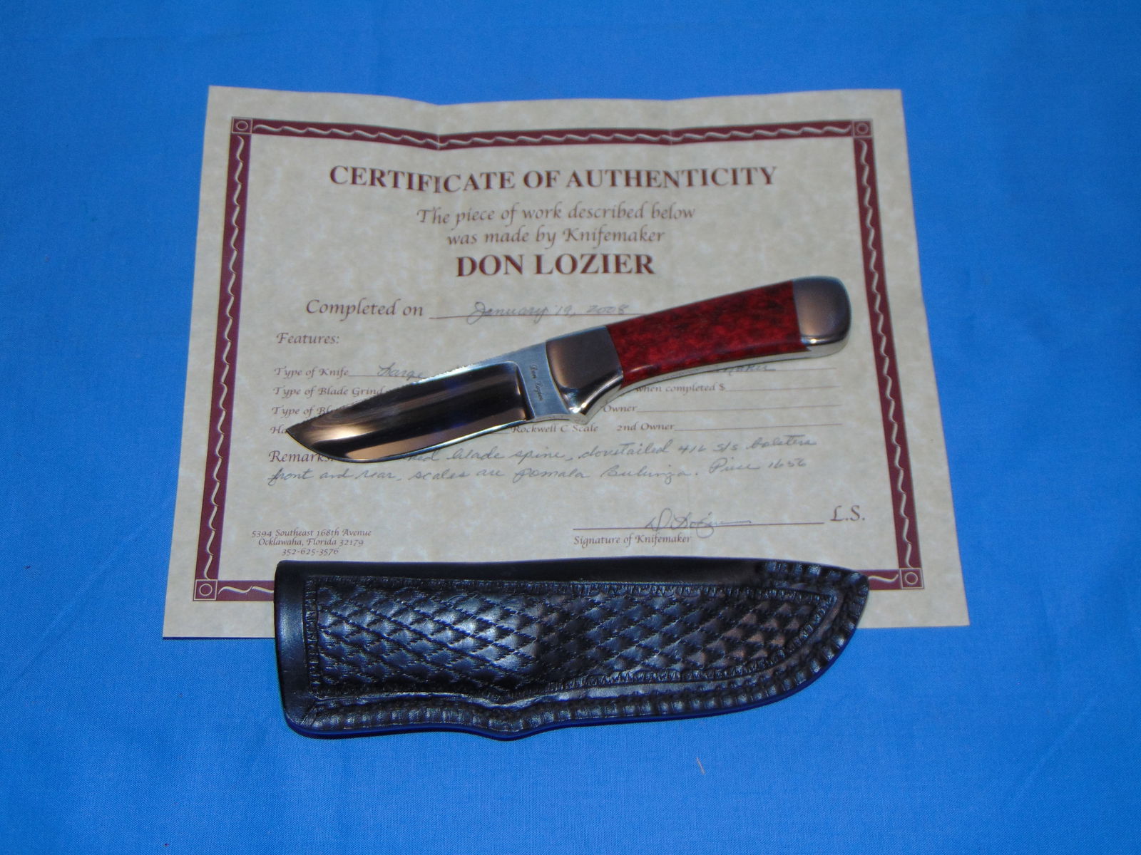 Don Lozier Custom Knife & Sheath 2008 w/ COA (1 of 8)