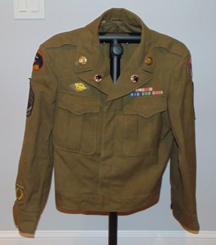 WWII Ike Jacket, 66th Infantry Division, Nice Insignia Bullion Patch & DUI's, w/ Dog Tags (1 of 14)
