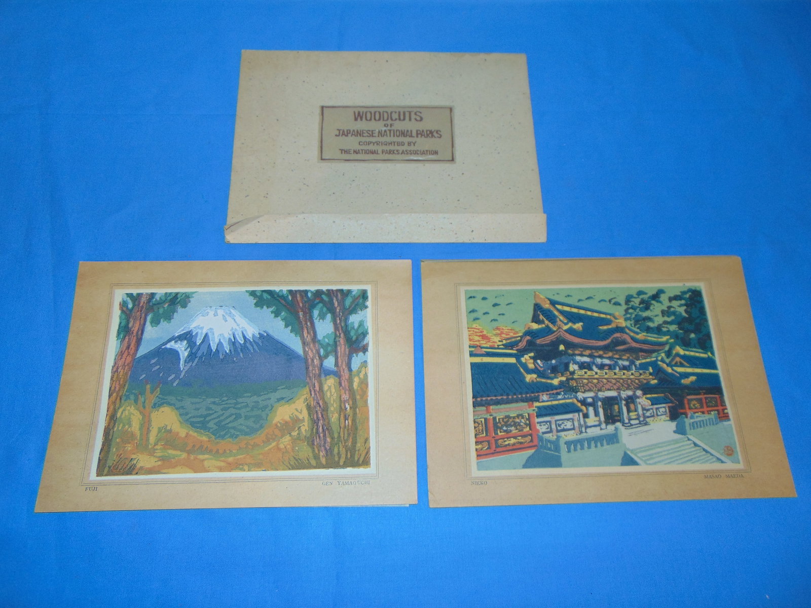 Japanese Woodblock Print Chuban Pair, Masao Maeda NIKKO & Gen Yamaguchi FUJI (1 of 8)