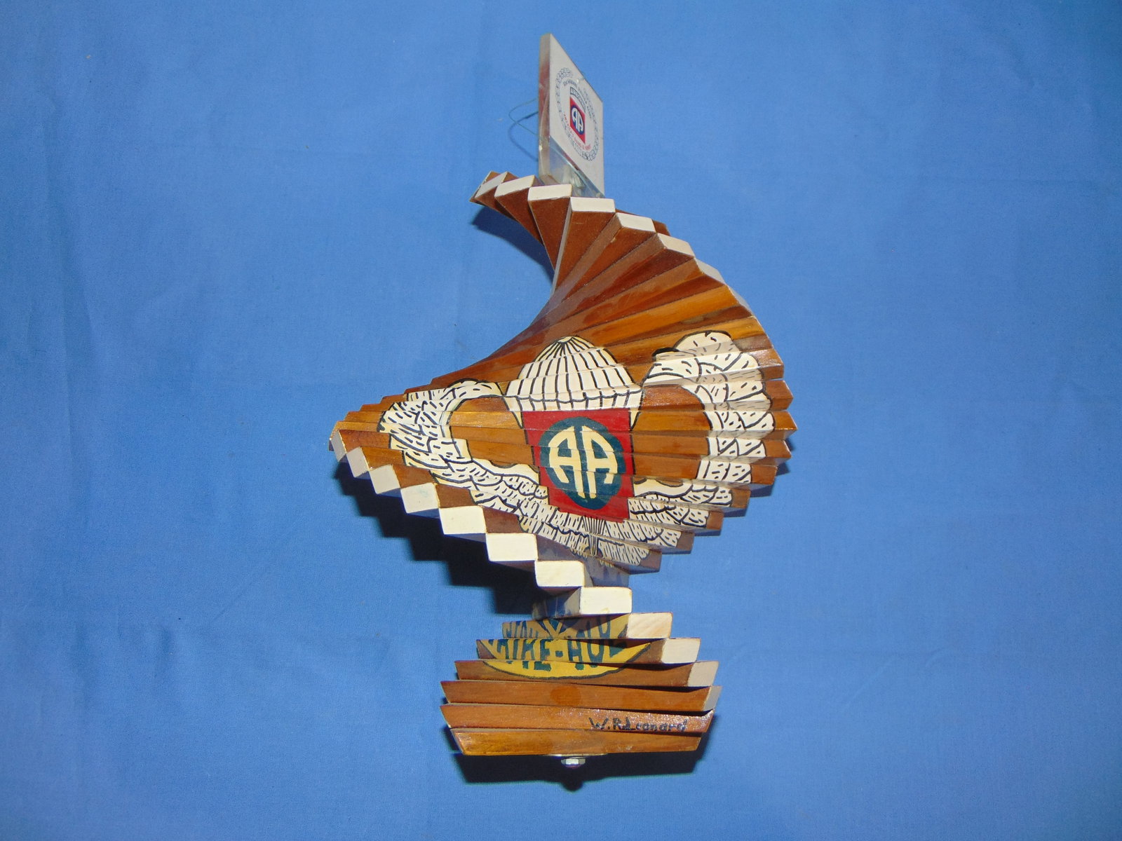 WWII 82nd Airborne 504th Regiment Handmade Whirligig: VERY NICELY MADE 82nd / 504th HAND MADE AND PAINTED WOODEN WHIRLIGIG. A VERY COOL PIPECE.