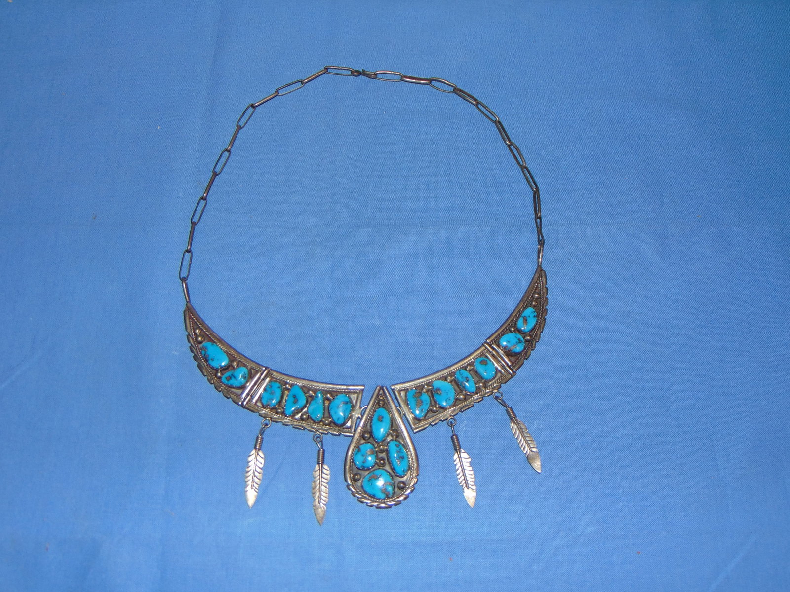 Southwest Old Pawn Sterling & Turquoise Jewelry, Necklace, TOMMY MOORE: THIS STERLING & TURQUOISE JEWELRY CAME FROM THE GREAT-AUNT OF THE CONSIGNOR, WHO LIVED IN ARIZONA FOR MANY YEARS DATING BACK TO THE 50's. NICE NECKLACE, SIGNED T. MOORE
