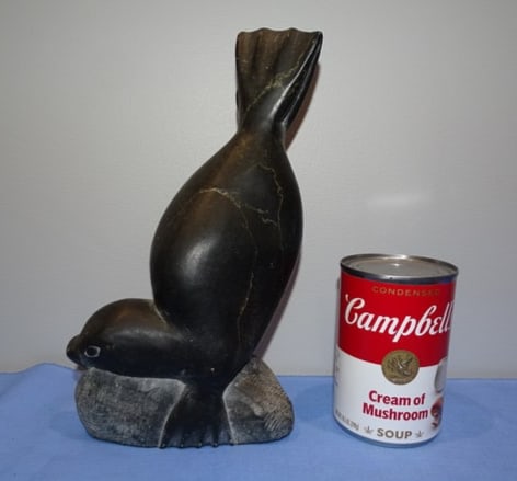Inuit Carved Stone SEAL Statue, Signed (1 of 10)