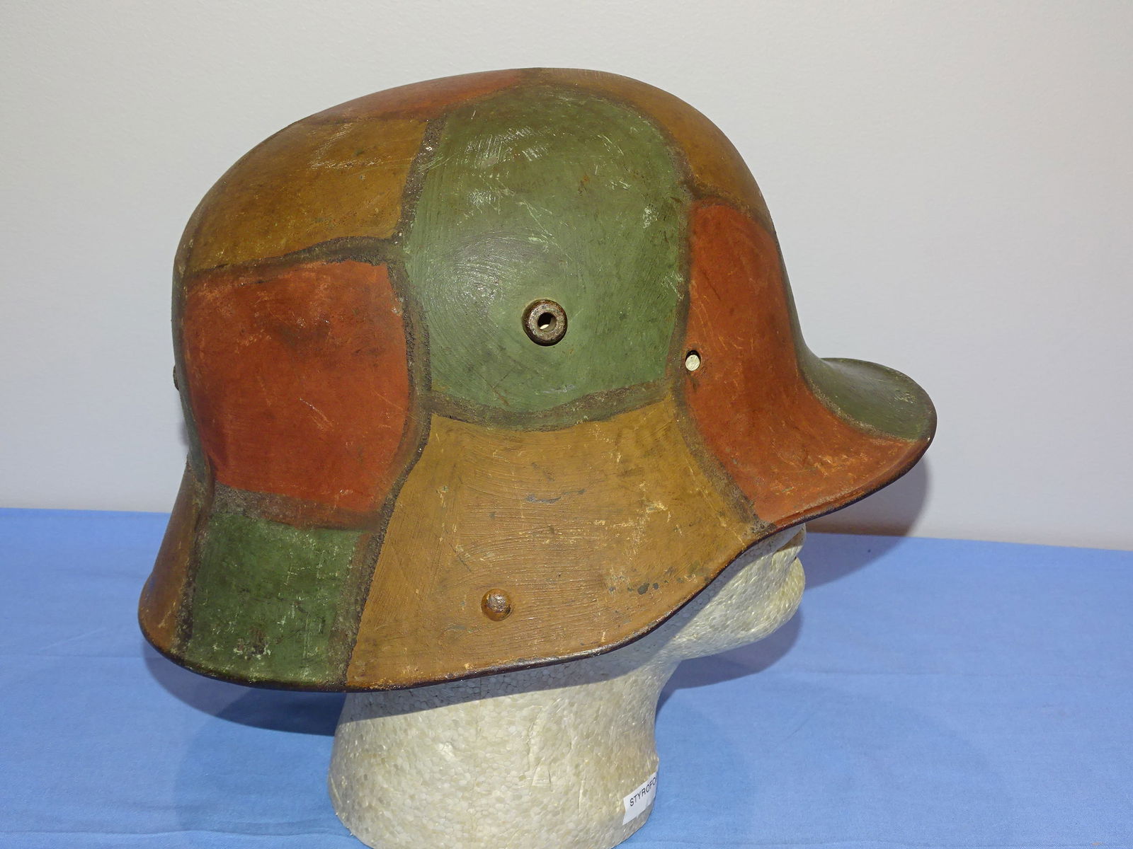 WWI German Steel Helmet w/ Camoflage Paint & Veteran Label Inside (1 of 14)
