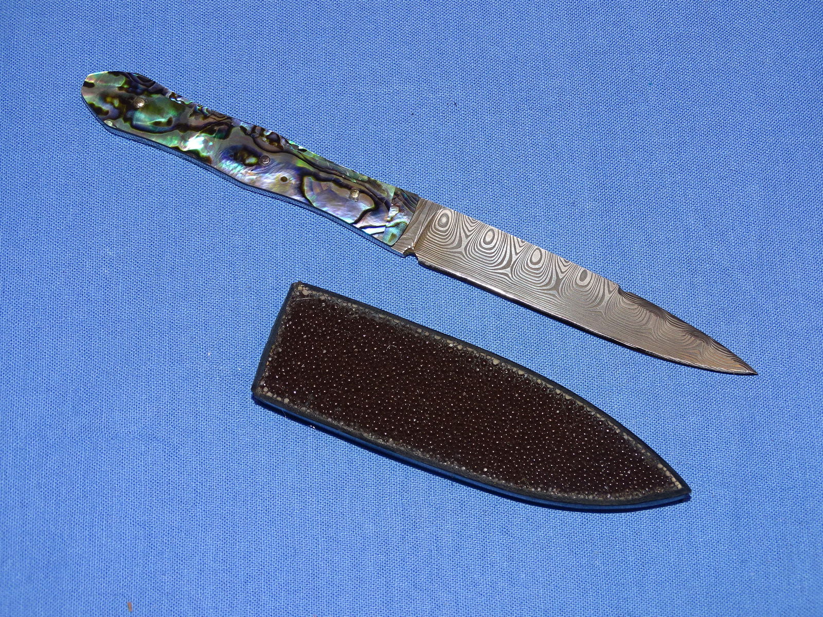 R.B. JOHNSON Abalone & Damascus Boot Knife Bordello Dagger (1 of 8)