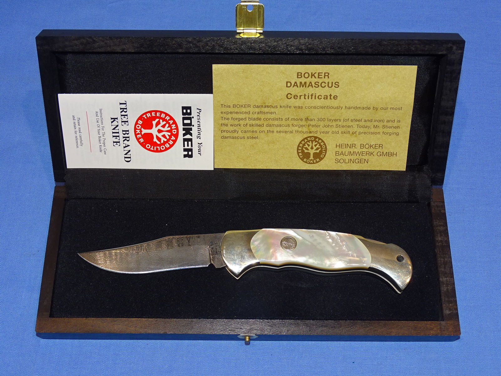 Custom BOKER 300 Layer Damascus & Mother of Pearl Knife (1 of 8)