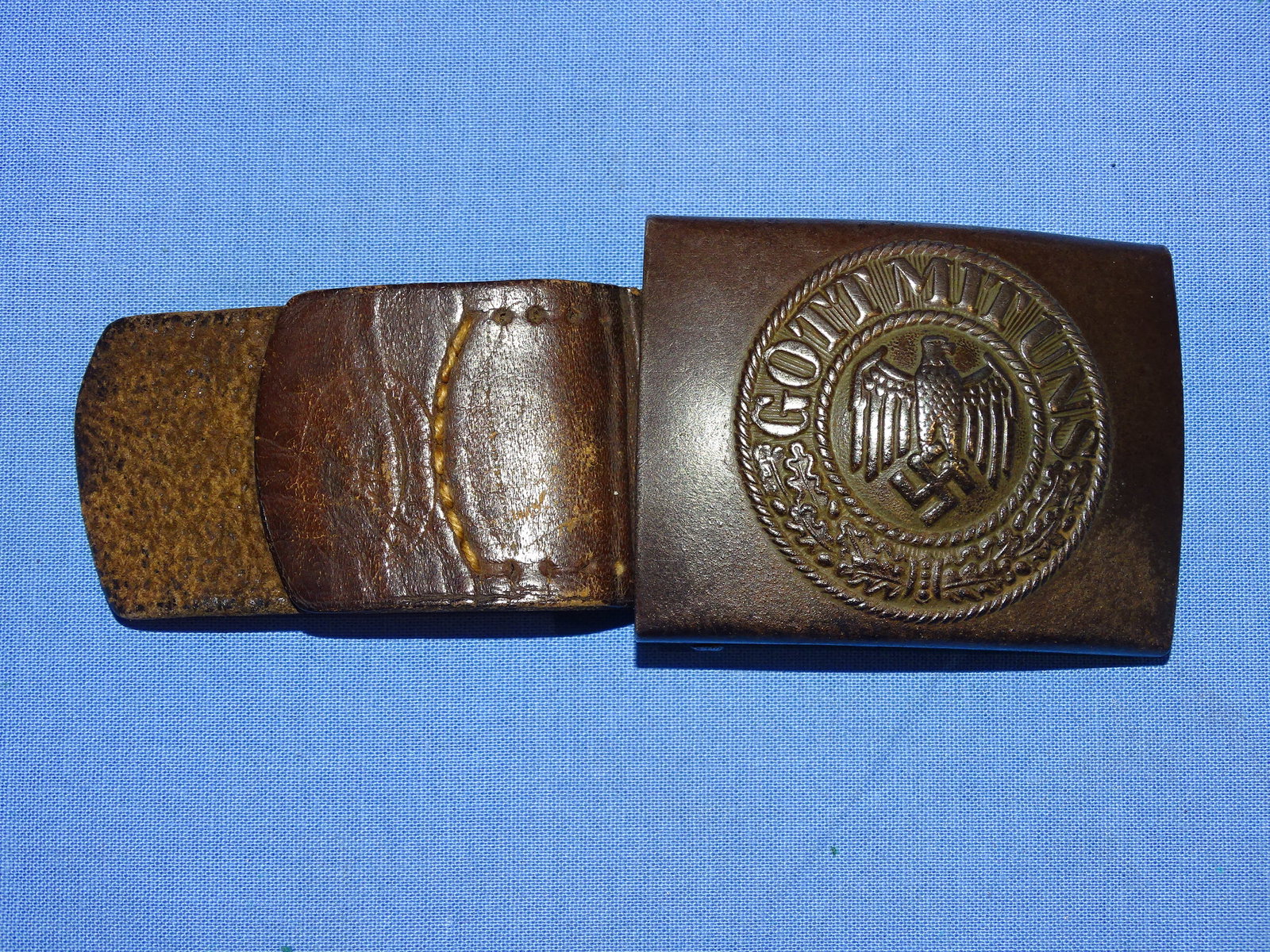 WWII German Army Heer Enlisted EM Belt Buckle w/ Tab Dated & Maker Marked: NICE EM BELT BUCKLE WITH LEATHER TAB PRESENT.