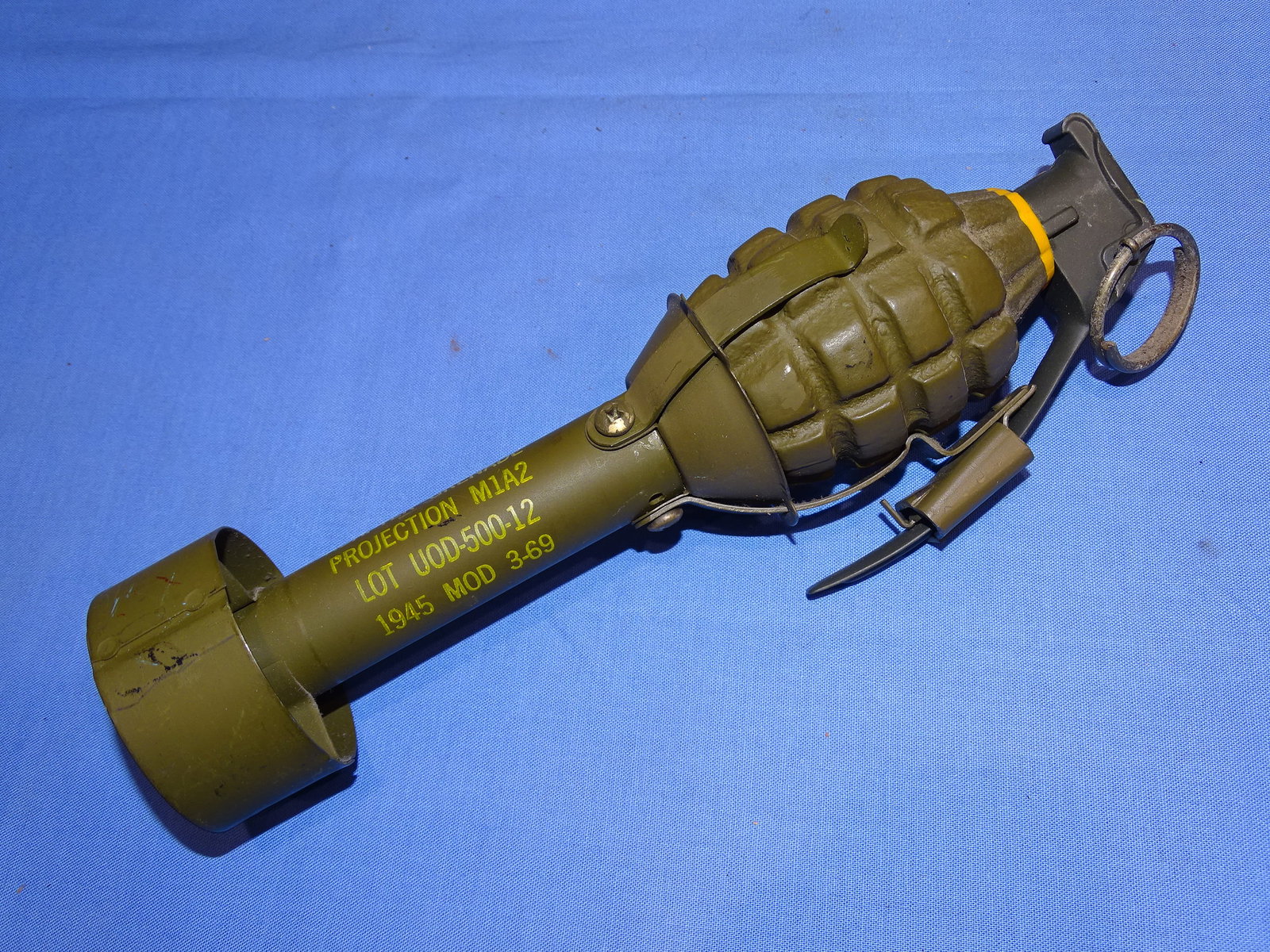 Inert / Dewat Vietnam War Era M1A2 Practice Rifle Grenade, 3-69 Dated: VIETNAM WAR ERA M1A2 PRACTICE RIFLE GRENADE. INERT & DEWAT. WILL NOT SHIP OUTSIDE THE U.S., NO EXCEPTIONS!
