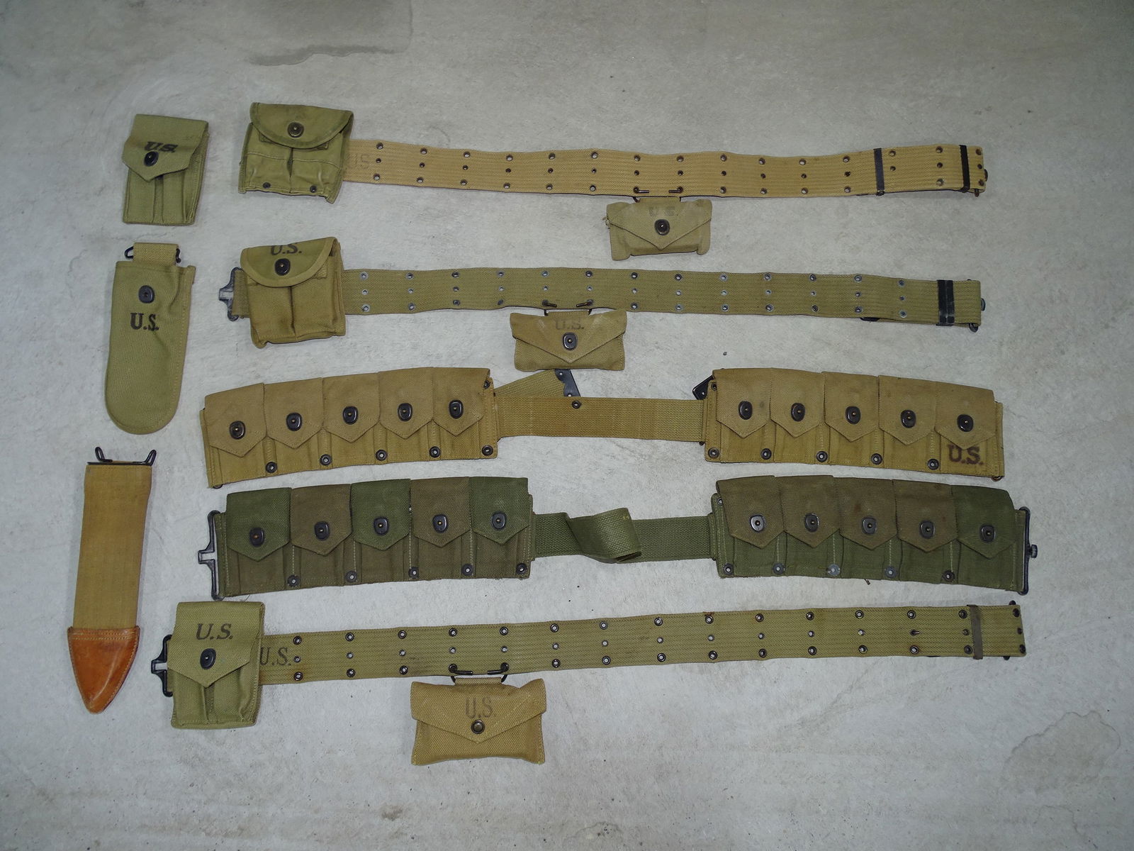 WWII Field Gear Web Belt, Mag & First Aid Pouch Lot (1 of 14)