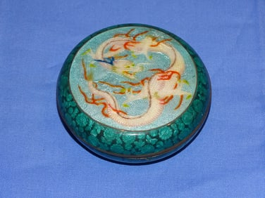 Vintage Japanese or Chinese Cloisonne Enamel Vanity Dresser Box w/ Dragon