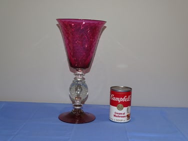 Antique PAIRPOINT Hand Blown Cranberry / Ruby to Clear Controlled Bubble Trumpet Vase