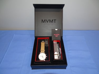 MVMT Men's Wrist Watch, Stainless 45mm White Ceramic Chrono w/ 2 Bands & Box