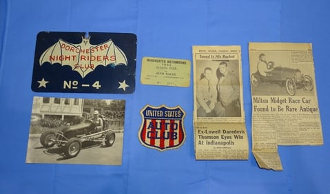 Vintage Auto Club Lot, Dorchester Night Riders License Plate Topper, Patch, Photo, News Clippings