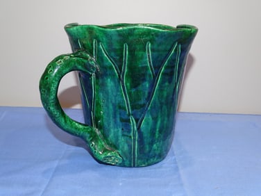 Antique Japanese Toyosuke Horaku Oribe / Owari Ware Green Glazed Pitcher