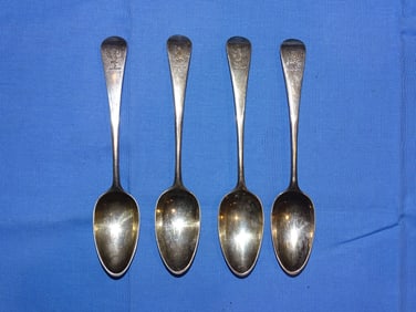 4 Silver Demitasse Spoons, George III (1786-1821) w/ Family Crest, 60 grams
