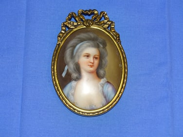 Antique Portrait Miniature Painting on Porcelain