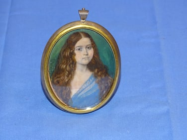 Antique Italian Portrait Miniature Painting on Porcelain, Wilhelmina Galloupe Florence 1867