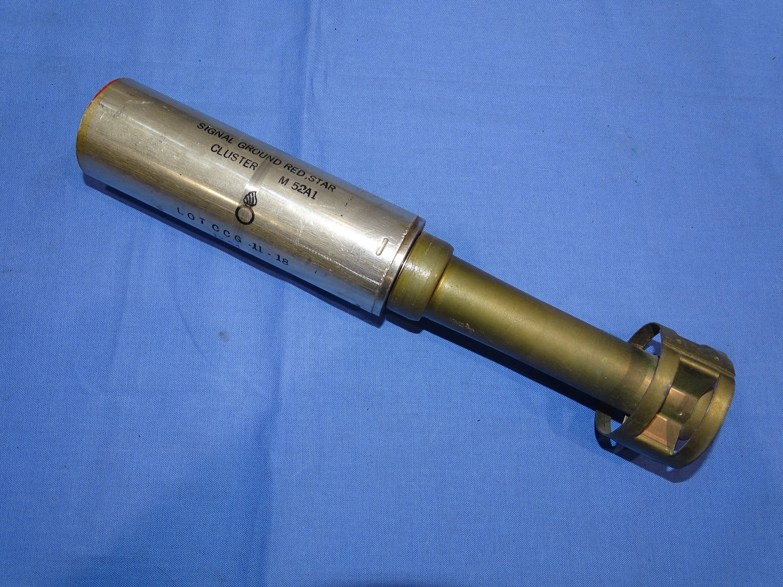 Inert / Dewat Korean War Era M52A1 Smoke Signal Cluster Grenade, 12-54 Dated: KOREAN WAR ERA RED STAR SIGNAL GRENADE. INERT & DEWAT. WILL NOT SHIP OUTSIDE THE U.S., NO EXCEPTIONS!