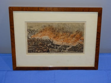 Vintage Etching Lithograph Great Fire "Boston in Flames" by J.Mayer