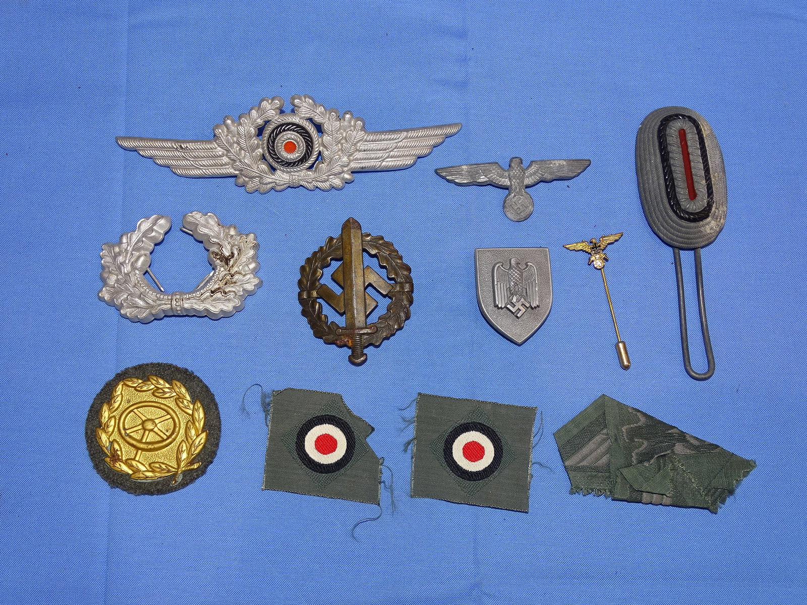 WWII German Nazi Cap Badge, Pin, Medal, Insignia, Patch Lot: NICE LOT OF 100% ORIGINAL WWII GERMAN INSIGNIA.