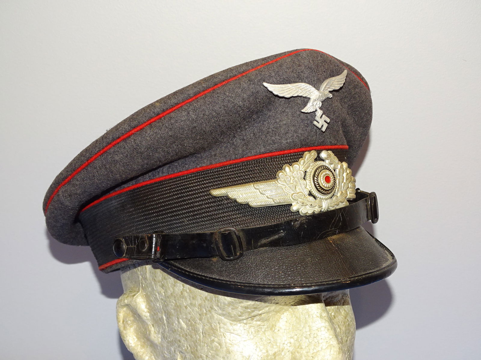 WWII German Luftwaffe Enlisted Man's Artillery Visor Cap Hat, 1938 Dated (1 of 14)