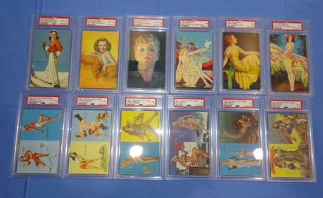 Vintage MUTOSCOPE Pin-Up Girl Card Lot of 12, All PSA Graded