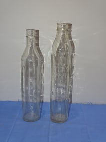 Vintage Pair of Old Tall Glass SHELL Oil Bottles
