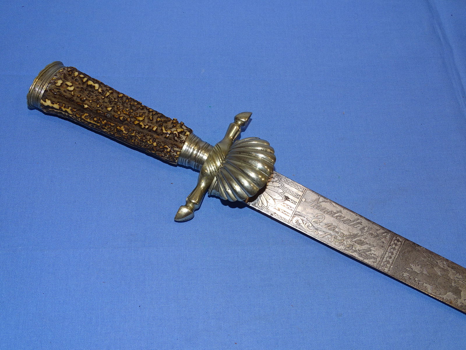 Rare 1849 Dated German Silver Mounted, Triple Engraved Hirschfanger Hunting Sword Dagger (1 of 19)