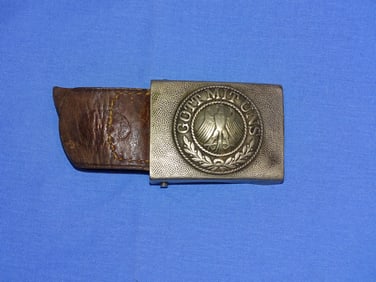 WWI-WWII German Army GOTT MIT UNS Belt Buckle w/ Leather Tab