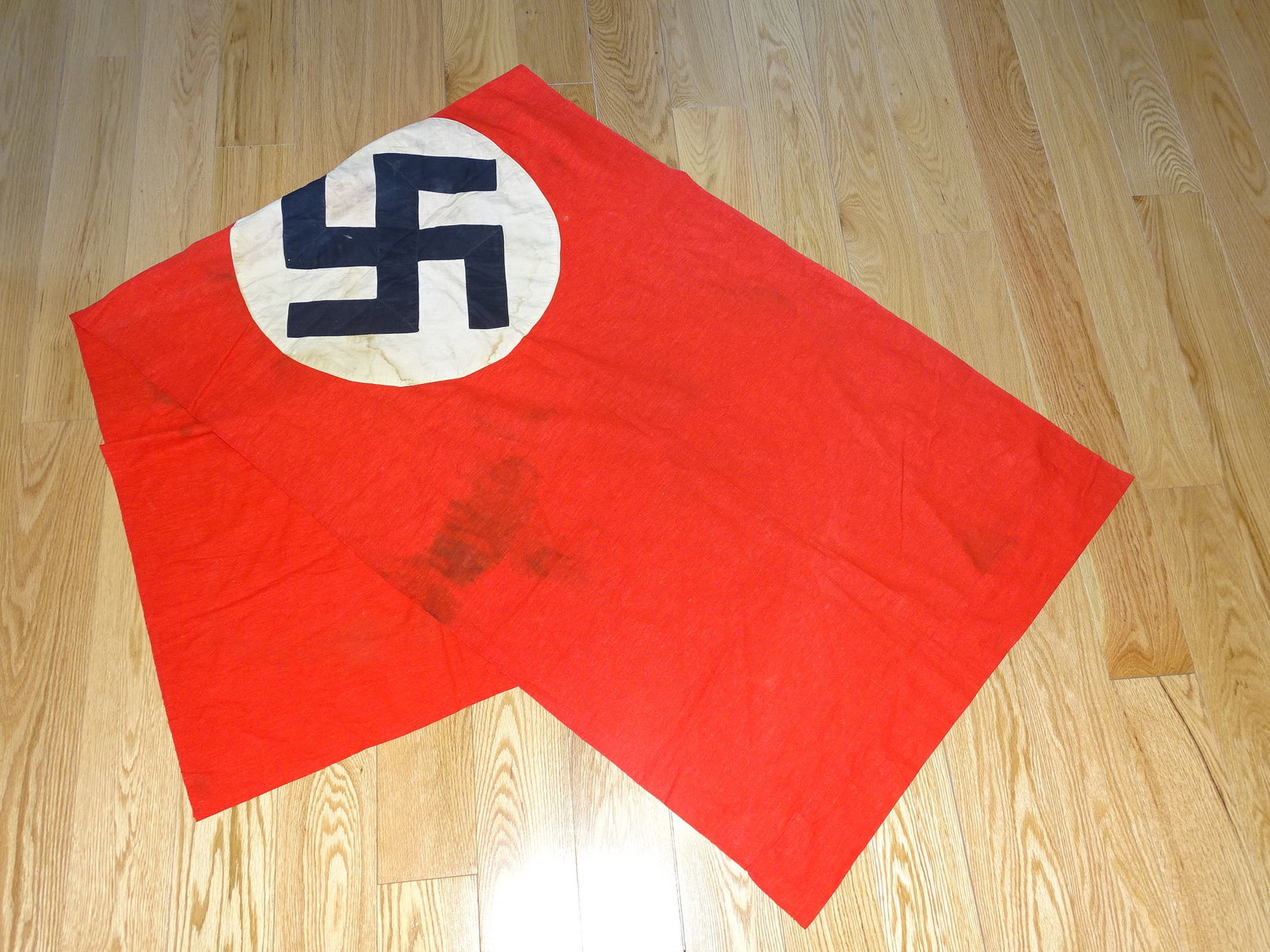 WWII German Nazi Third Reich NSDAP Building Flag Banner, 38"x72": WWII GERMAN BUILDING BANNER, SOME STINS ABOUT, IT MEASURES APPROX. 38" x 72" WITH POLE SLEEVE POCKET PRESENT.