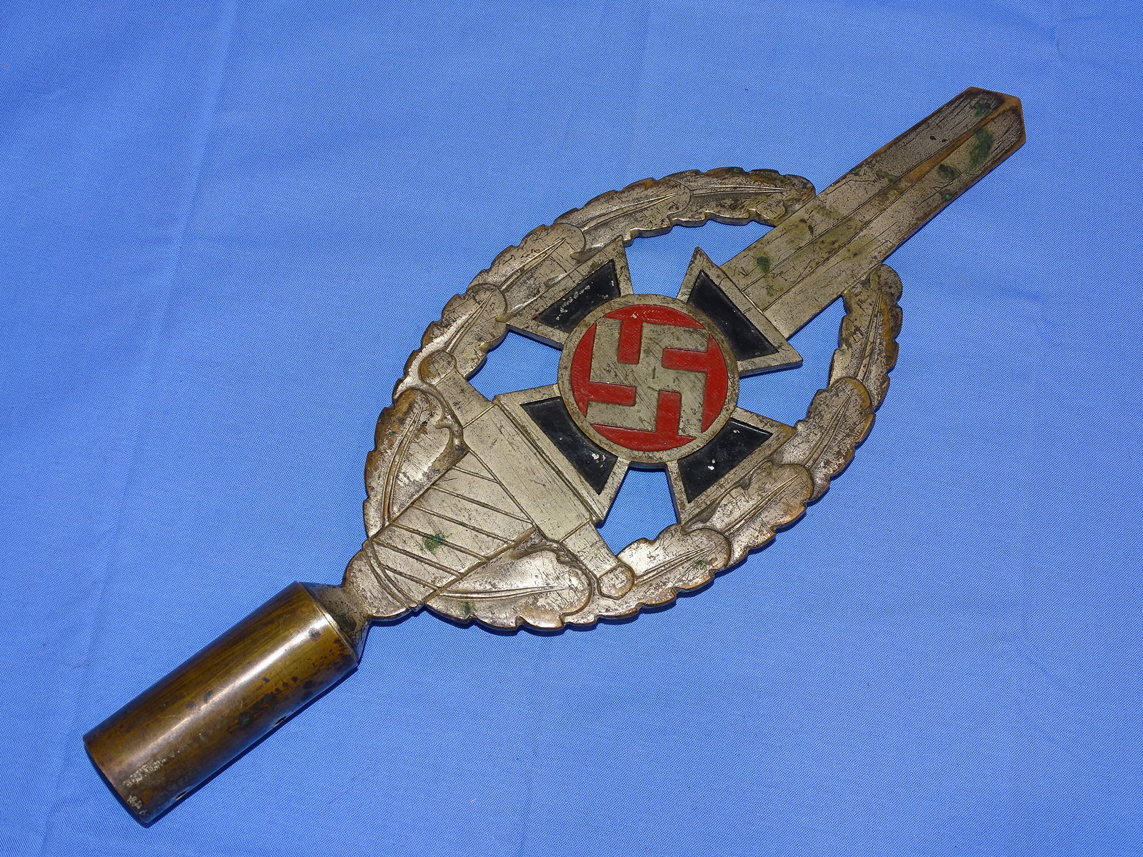 WWII German Nazi Third Reich NSKOV Flag Pole TOPPER: WWII GERMAN NSKOV POLE TOPPER, RZM MARKED.