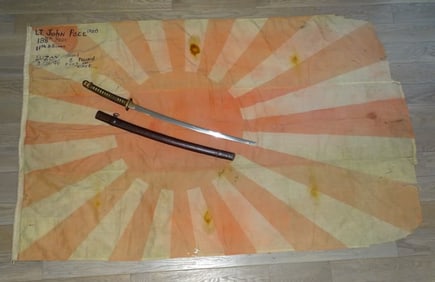 WWII Japanese Rising Sun Flag & Officer's Sword, GI Souvenirs off of LUZON