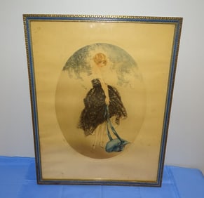 Vintage Framed Art Print, LOUIS ICART, Le Bonnet Bleu, The Blue Bonnet