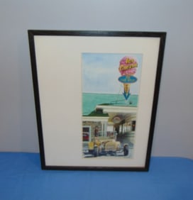 LARRY LOMBARDO Watercolor Painting, Juke Box Alley, Hotrod