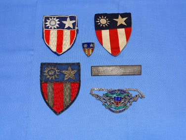 WWII China Burma India CBI Theater Made Patch Trio, Pins & Enamel Bracelet
