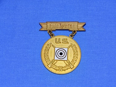 WWI Era U.S. Shooting Marksmanship Medal Badge w/ Philippine Bar, 22k Gold, 30 grams