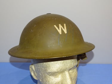 WWI - WWII British Doughboy Helmet, "W" Air Warden, RAF, RFC