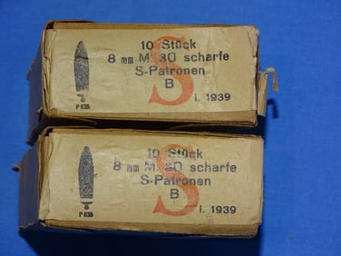 WWII German K98 8mm Boxed Ammo Lot 1938 / 1939