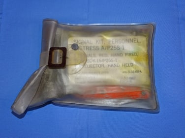 Vietnam War Era 1967 Dated & Sealed Bail-Out Survival Kit w/ Switchblade, Distress Signal, Etc