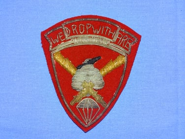 Rare WWII 11th Airborne 457th Field Artillery WE DROP WITH FIRE Bullion Patch, Japanese Made