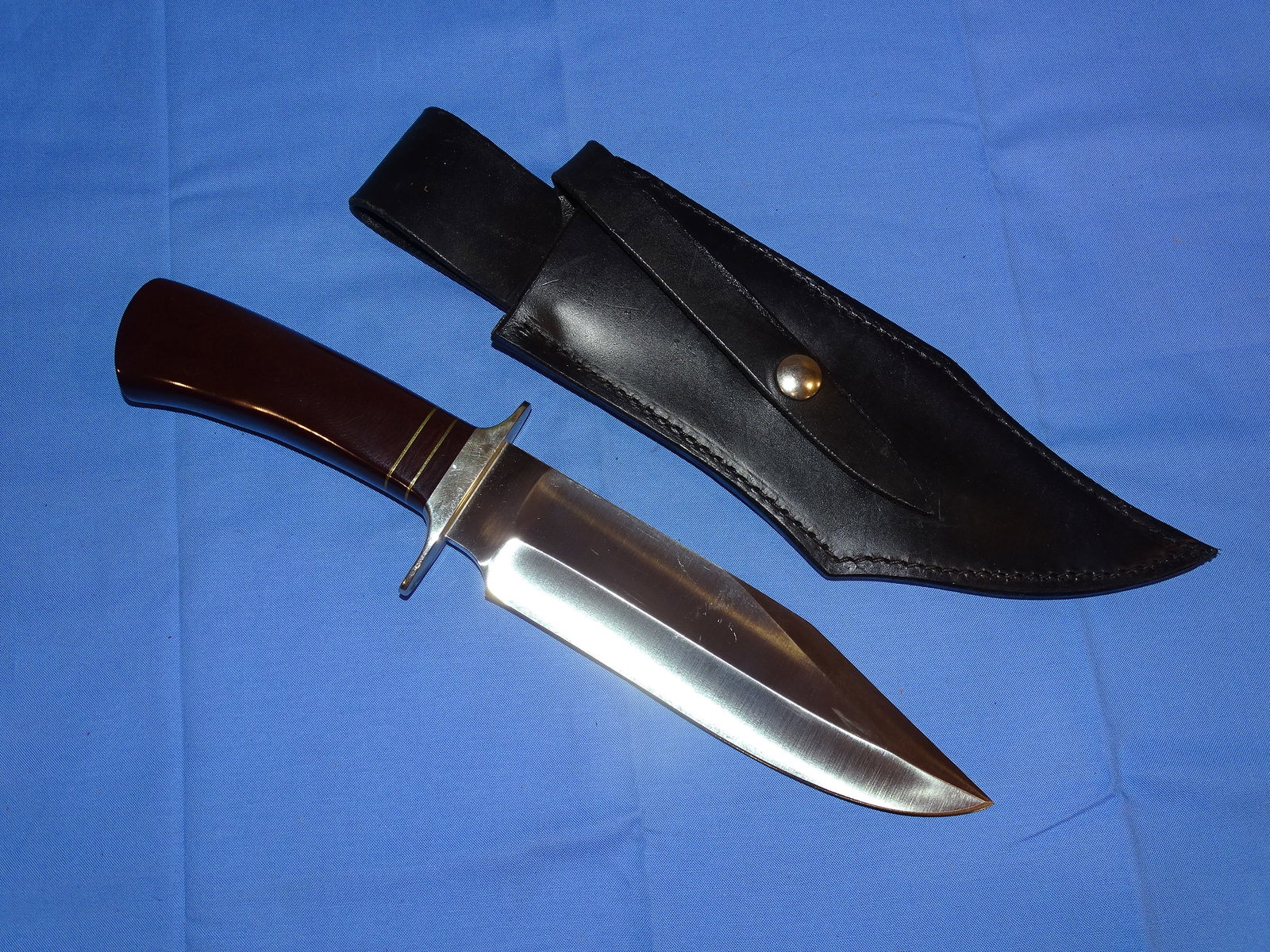 Fixed Blade Knife, A.G. RUSSELL, Micarta Bowie: FIXED BLADE KNIFE, NICELY MARKED WITH SHEATH.