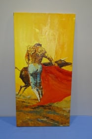 Oil / Acrylic on Canvas Painting of Bull & Matador, Signed WILSON