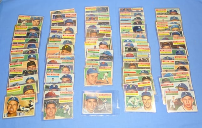 1956 Topps Baseball Cards, Lot of 70 w/ TED WILLIAMS (1 of 10)