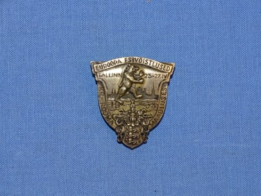 Ultra Rare Pre-WWII 1938 European Greco-Roman Wrestling Championship Badge, Estonia