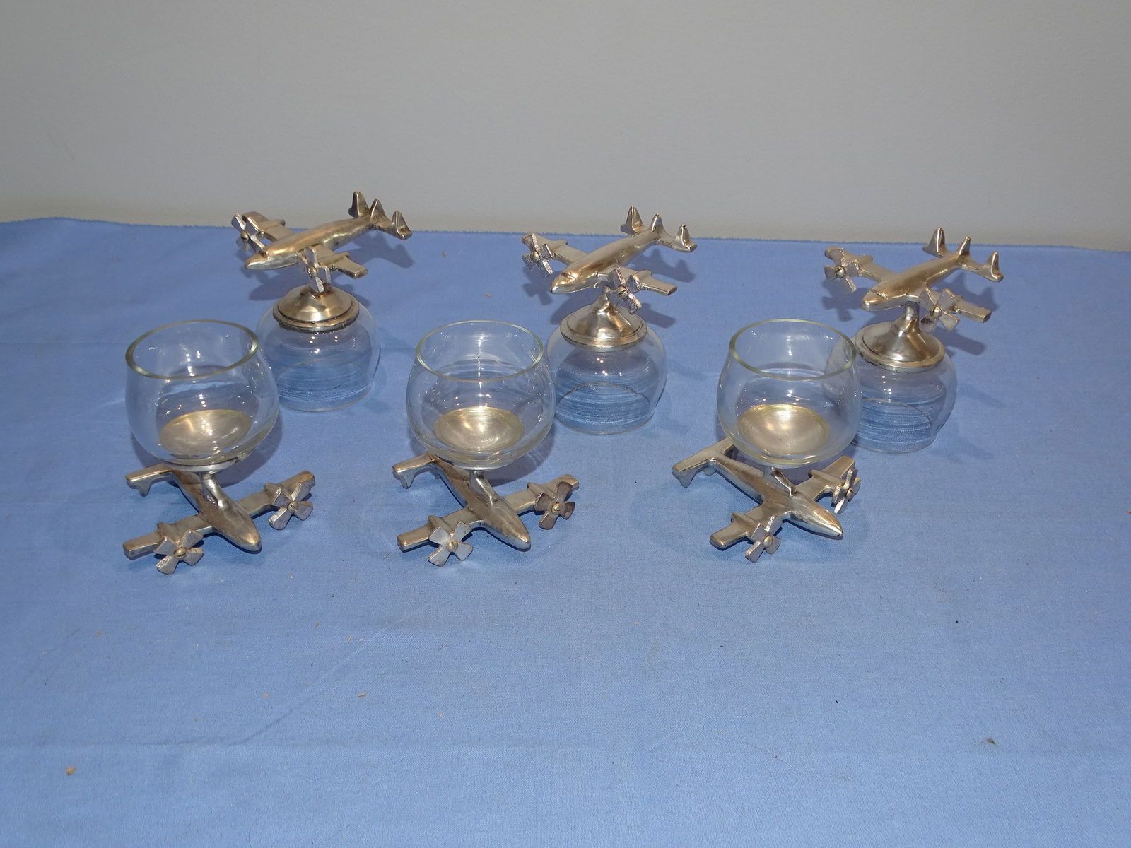 Awesome WWII Trench Art Toasting Shot Glasses, B-25 Mitchell Bomber (1 of 11)